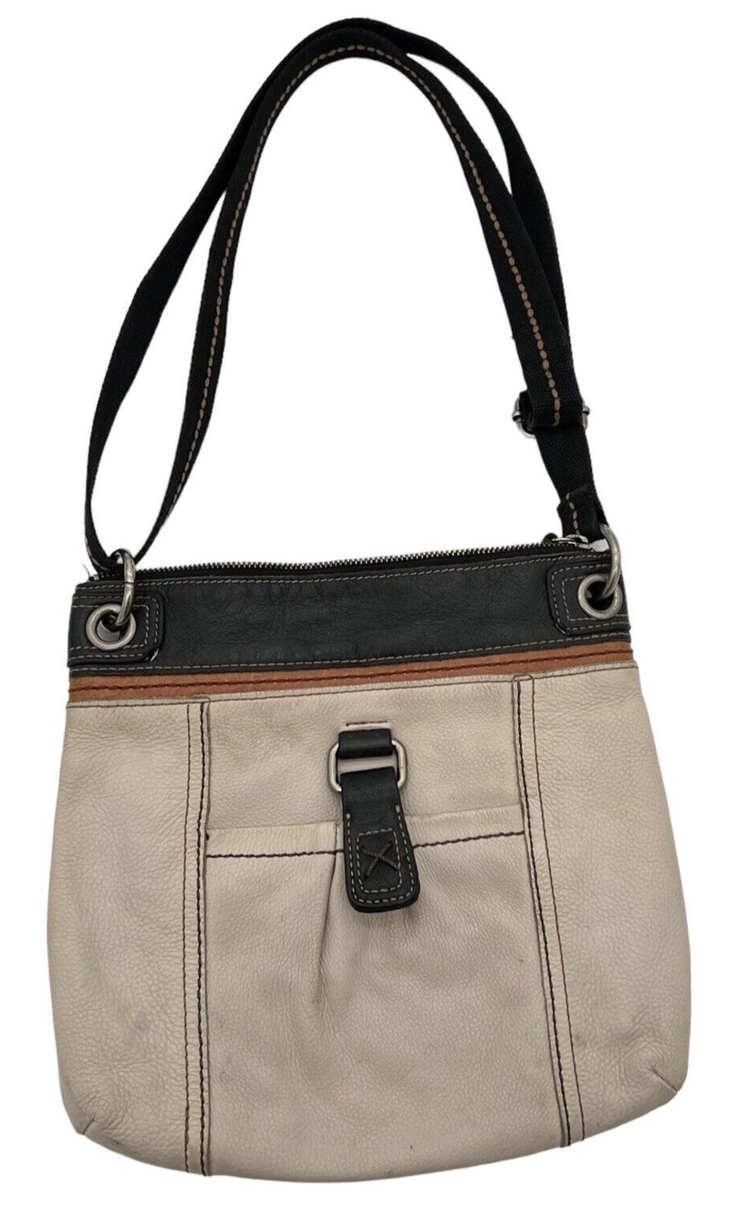 The Sak Pebbled Leather Crossbody Purse Hipster Bag Adjustable Canvas Strap